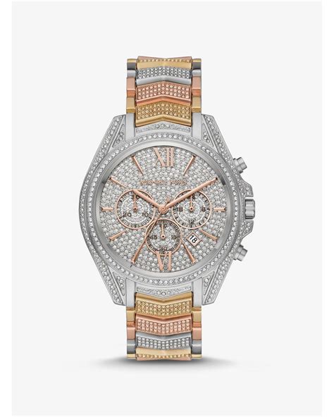 michael kors whitney pave tri tone stainless steel chronograph watch|Women's Designer Watches .